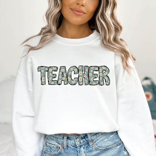 Teacher (Blue w/Flowers) Full Color DTF Transfer