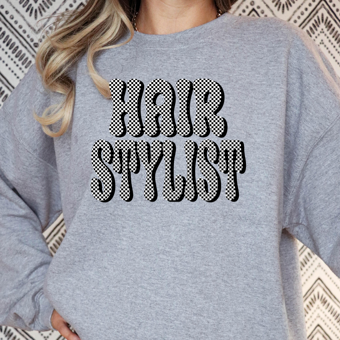 Hair Stylist Checkered Bubble Text Full Color DTF Transfer