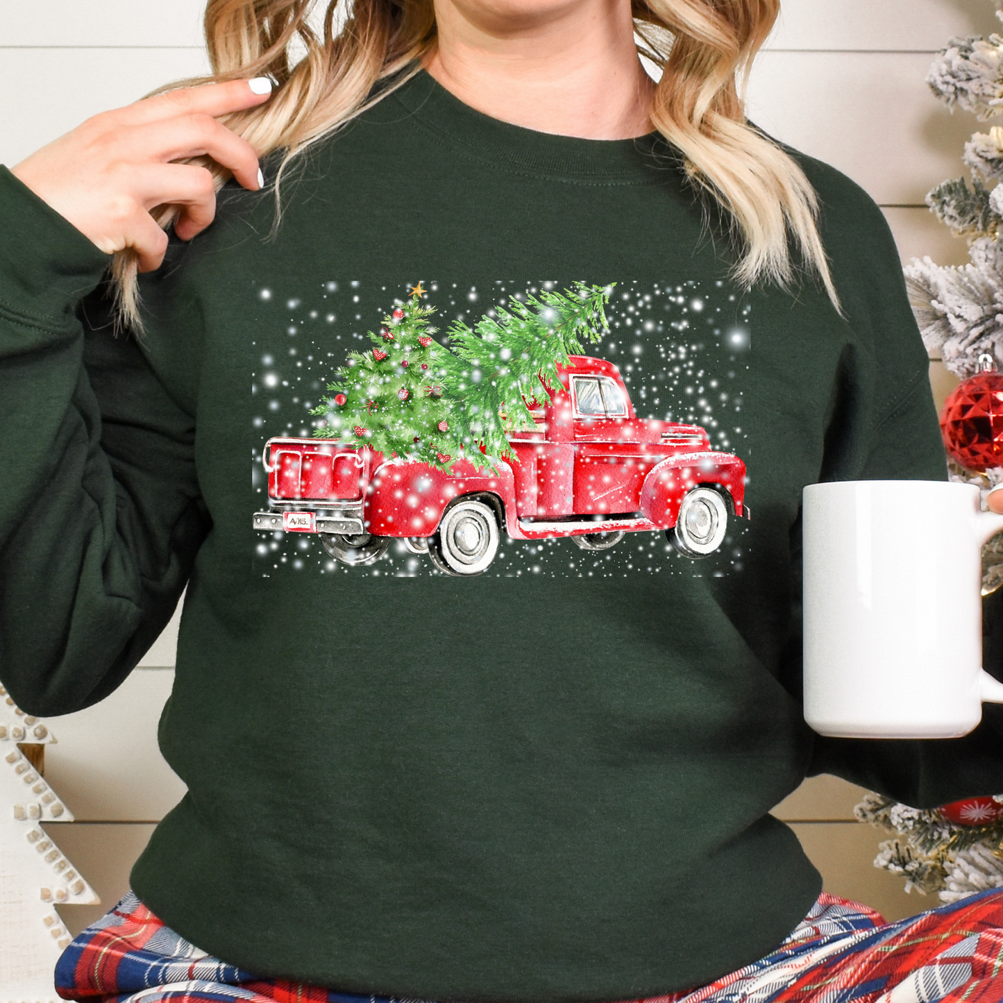 Red Truck Christmas Tree (Snowing Background) Full Color DTF Transfer