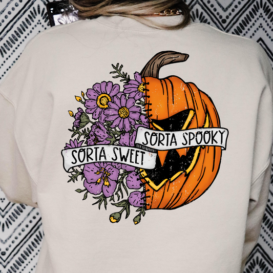 Sorta Sweet Sorta Spooky Floral Pumpkin Full Color DTF Transfer