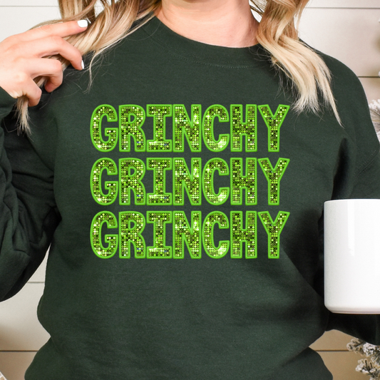 Grinchy Grinchy Grinchy (Faux Sequin) Full Color DTF Transfer