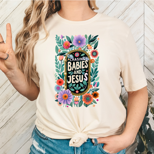 Chasing Babies and Jesus Full Color DTF Transfer