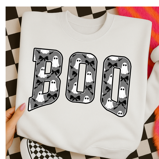 Boo (Ghost/Bow Filled Letters) Full Color DTF Transfer