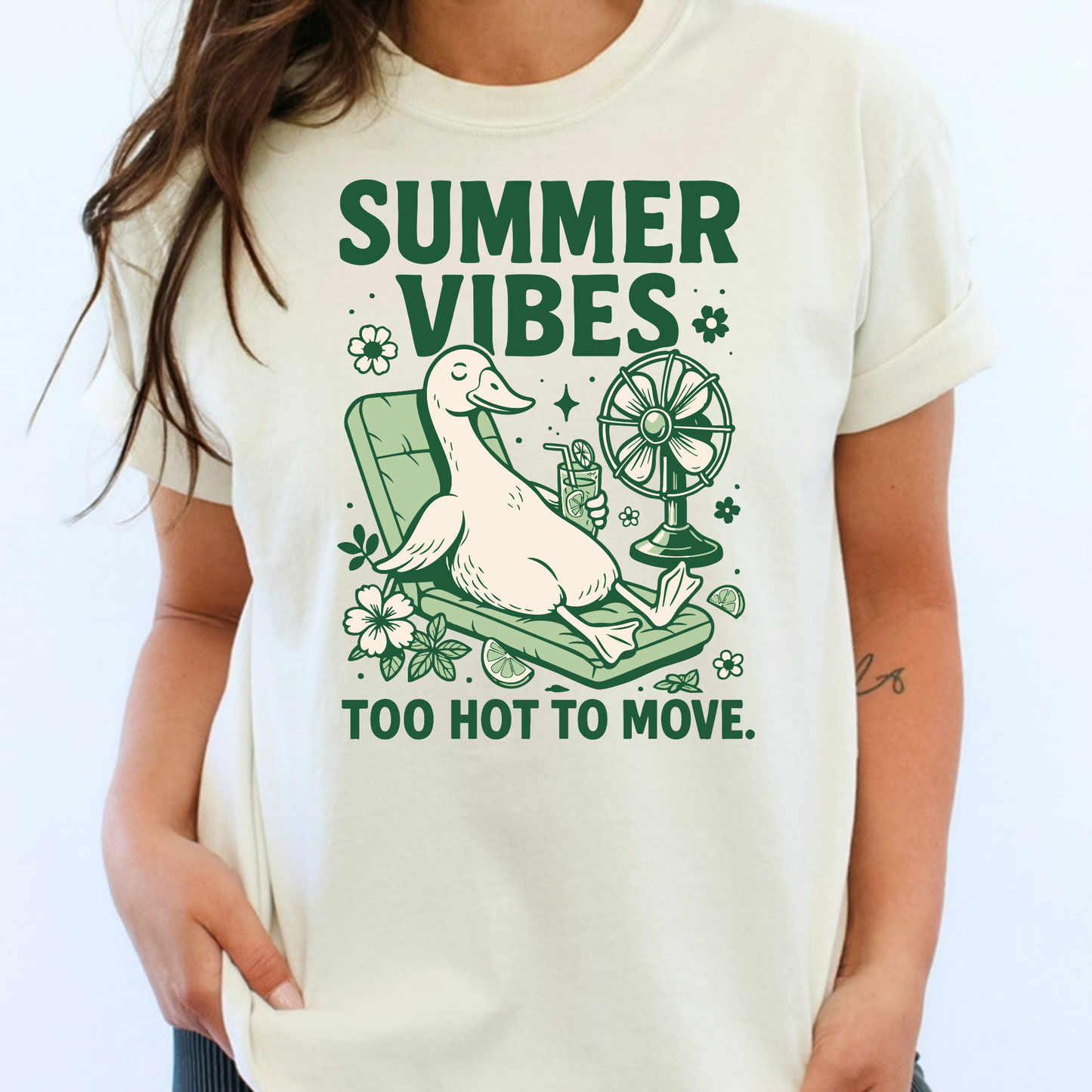 Summer vibes (Duck) Too Hot To Move Full Color DTF Transfer