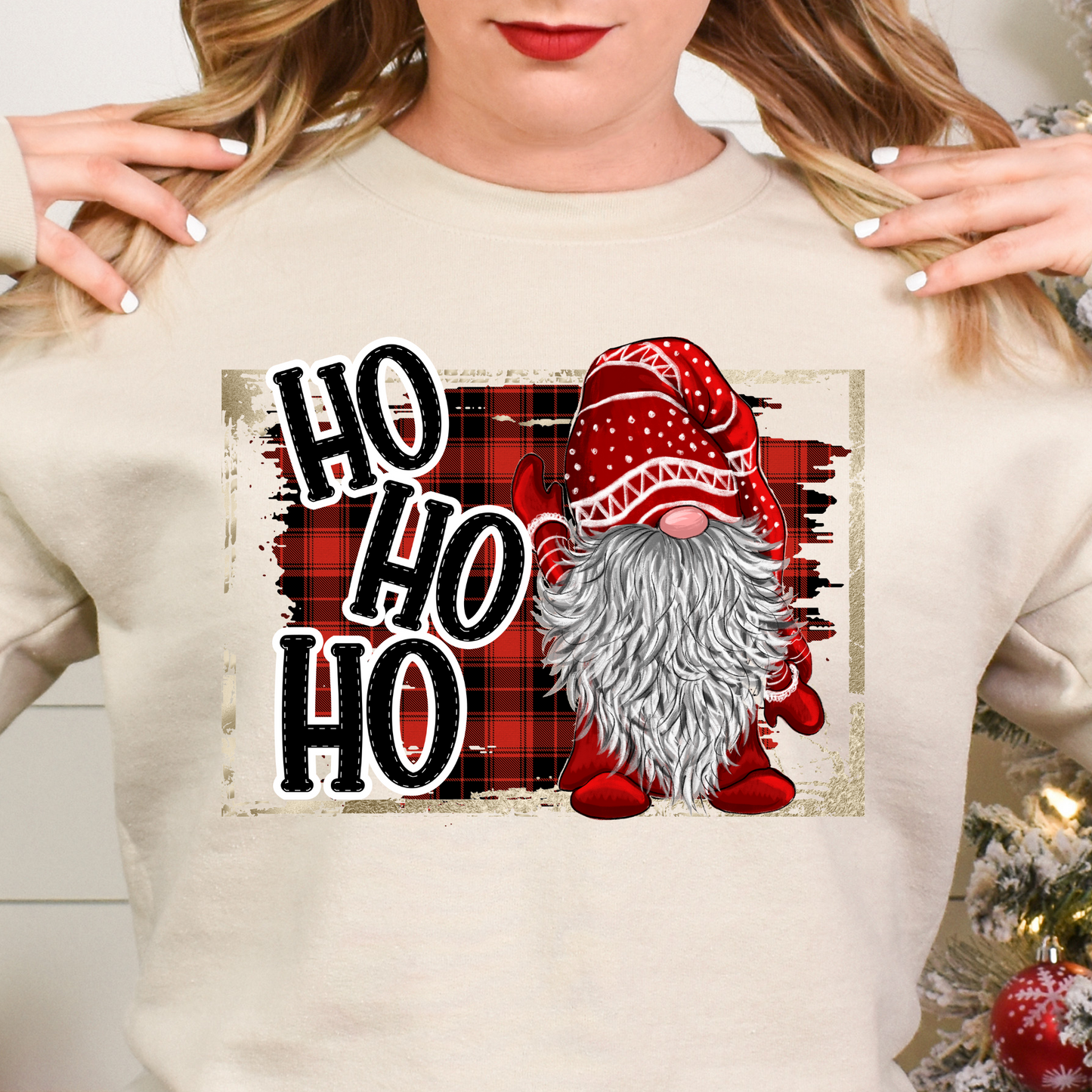 Ho Ho Ho (Red Plaid)Full Color DTF Transfer