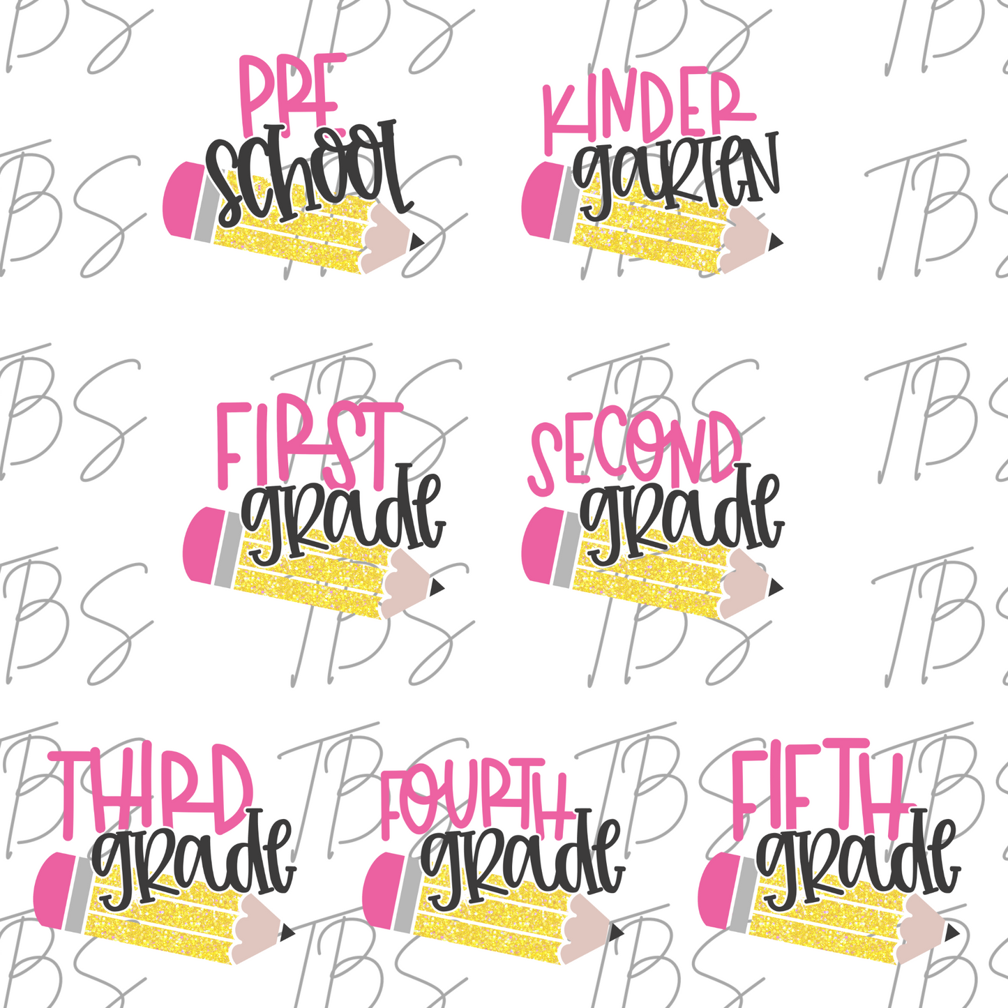 Glitter Pencil Grade (MULTI GRADE OPTIONS) Checkered Back To School Full Color DTF Transfers