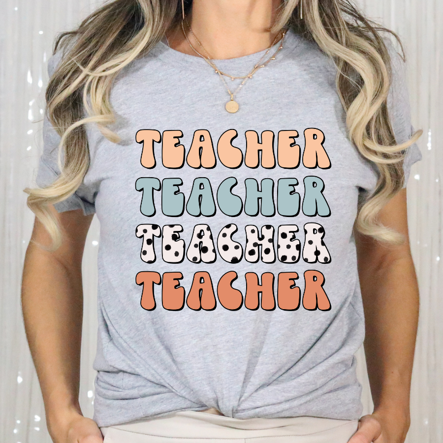 Teacher Repeat (Black Polk A Dot) Full Color DTF Transfer