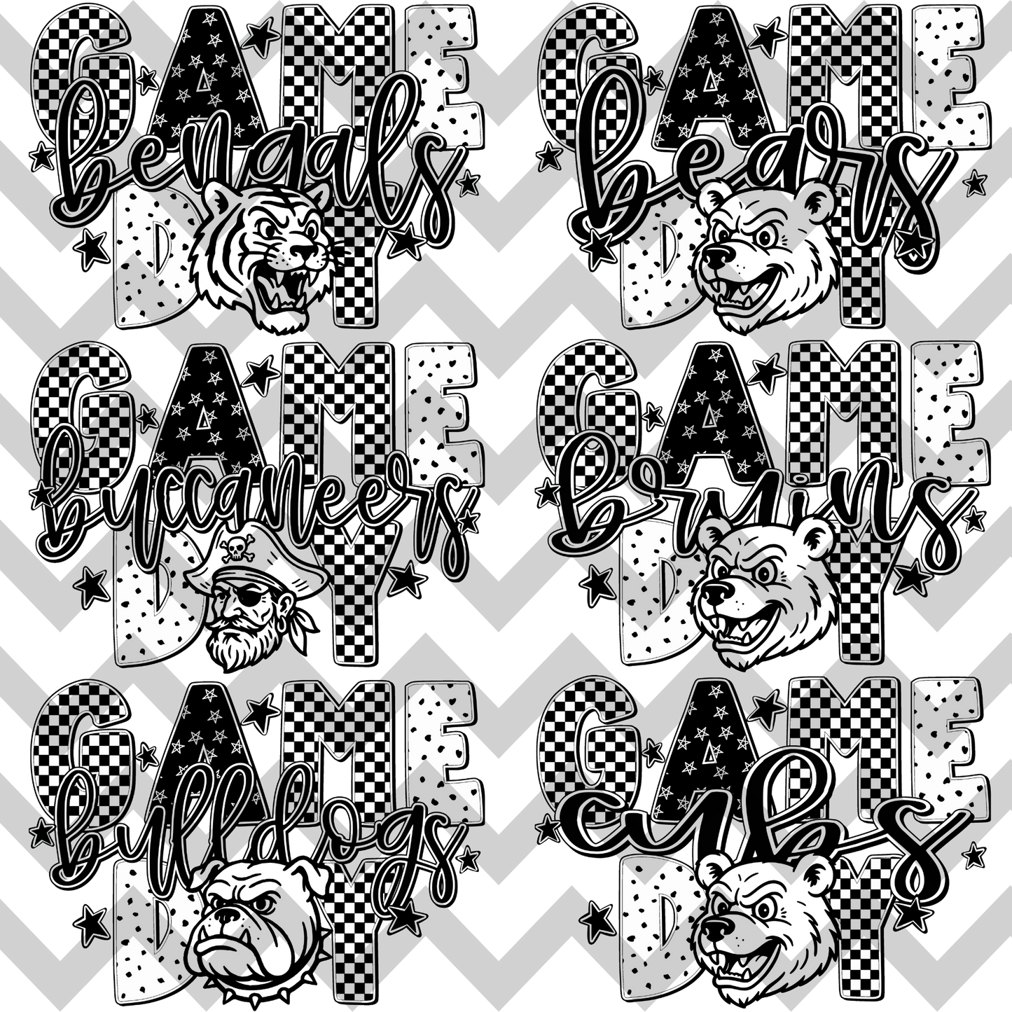 Game Day Mascot Black/White (MULTI OPTIONS) Full Color DTF Transfer