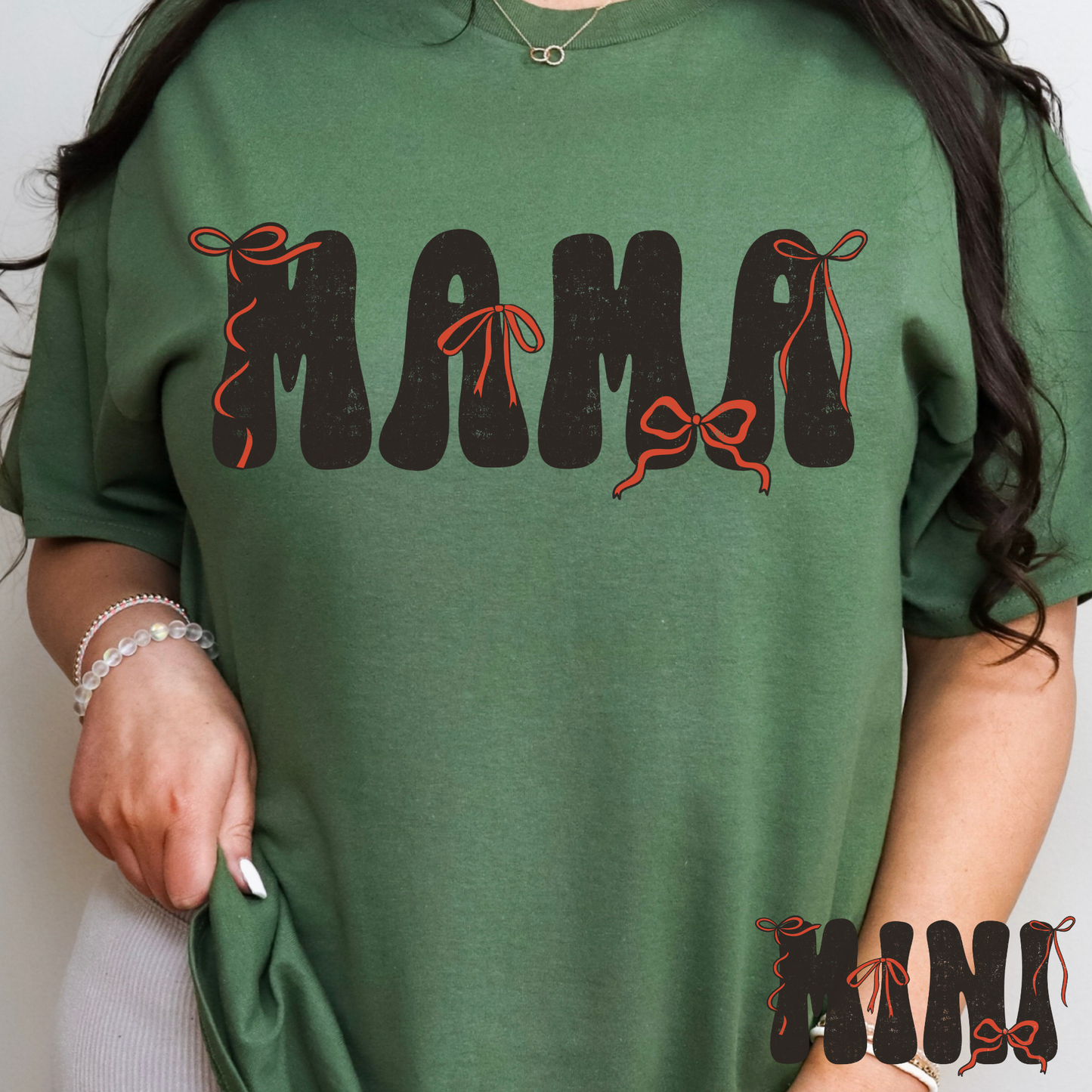Mama w/Bows ( Mini Option) Black Full Color DTF Transfer
