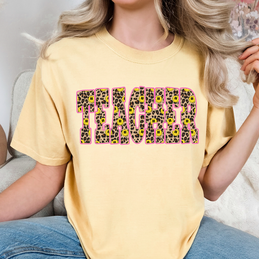 Leopard Smiley Teacher Full Color DTF Transfer