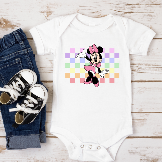 Minnie Rainbow Checkered Full Color DTF Transfer