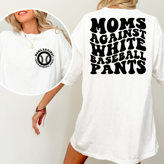 Moms Against White Baseball Pants Full Color DTF Transfer