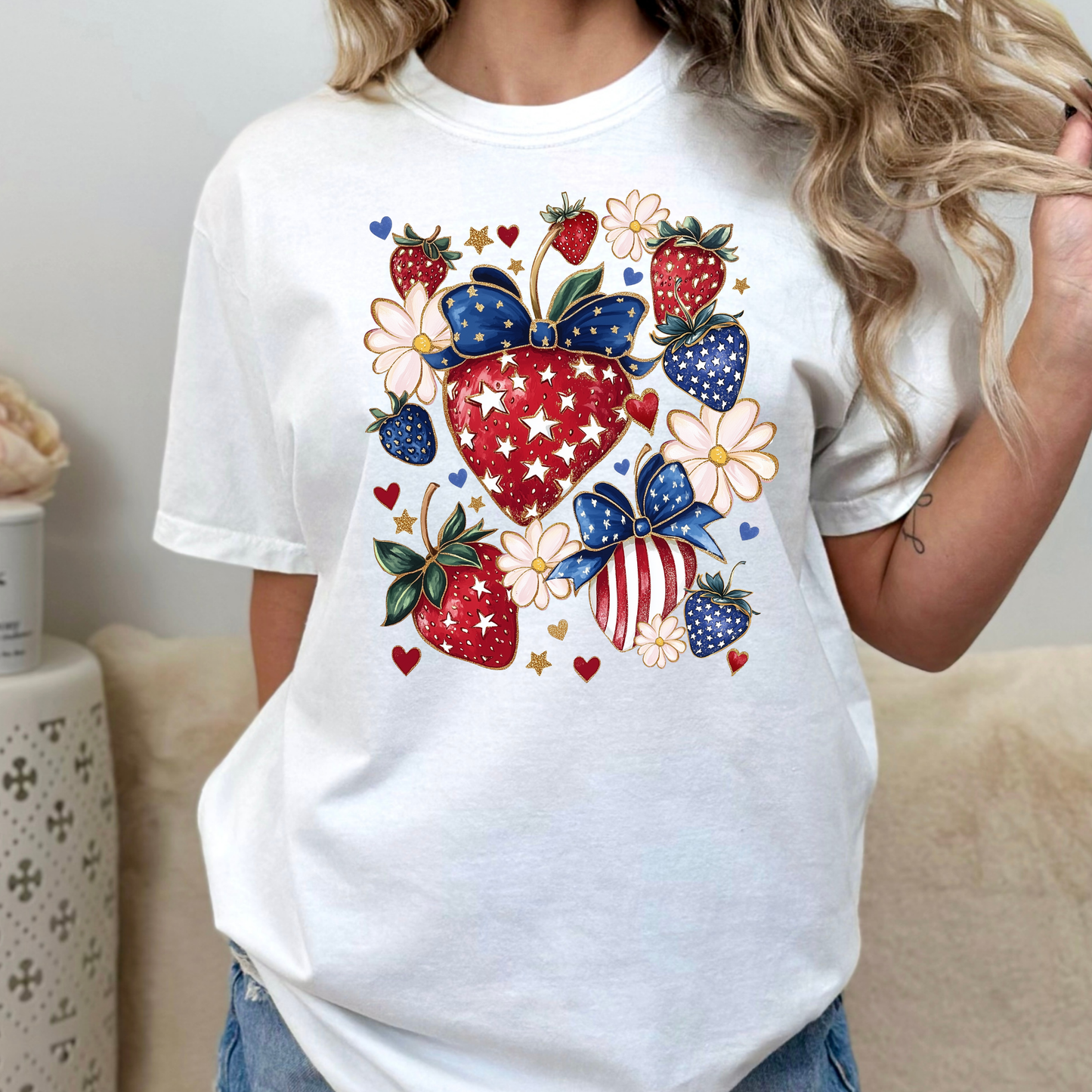 Red White & Blue Strawberries Full Color DTF Transfer