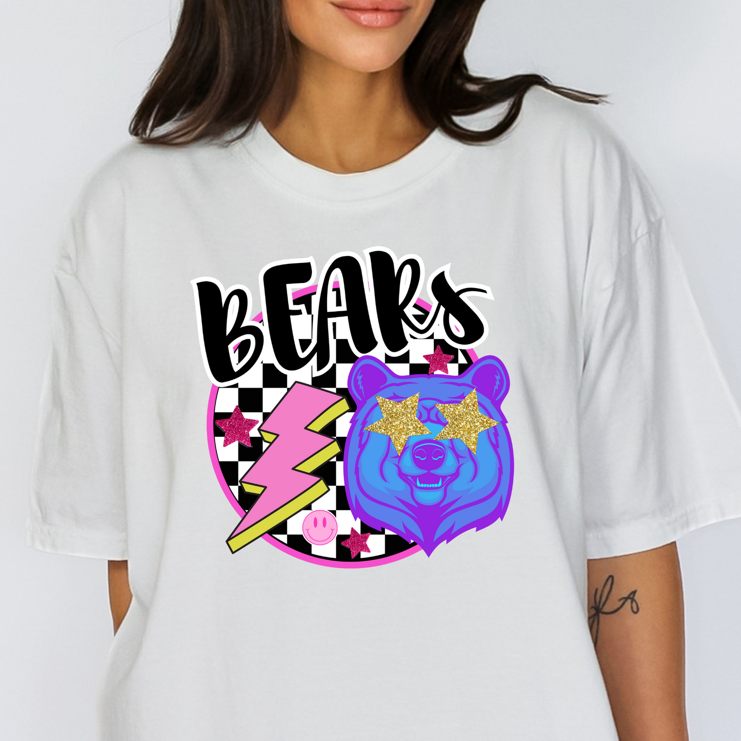 Bears (Checkered Background w/Icons) Full Color DTF Transfer