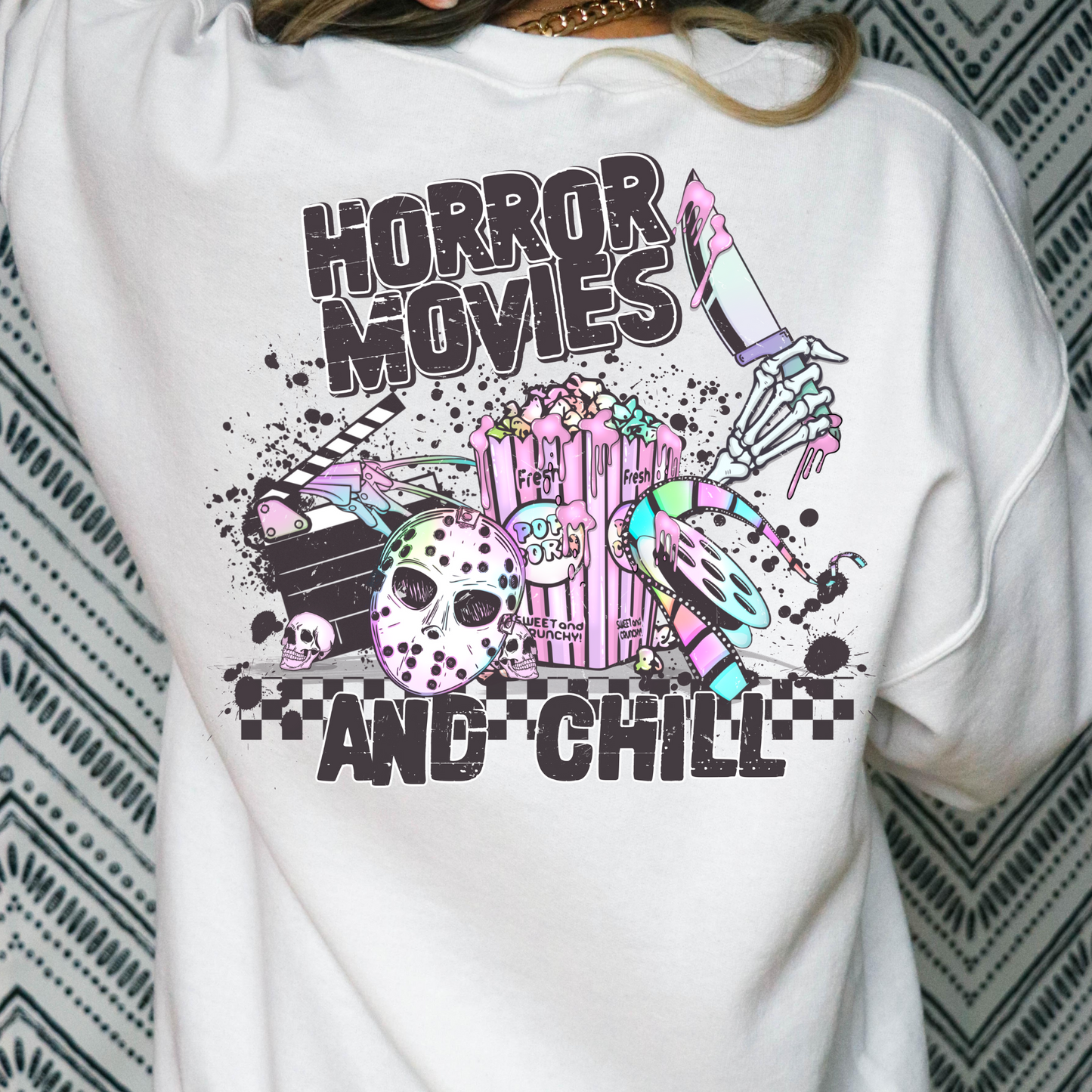 Horror Movies and Chill Full Color DTF Transfer