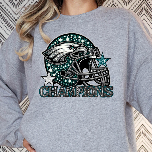 Eagles Champions (Faux Rhinestone) Helmet Full Color DTF Transfer