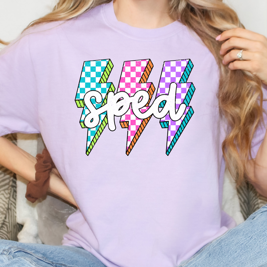 SPED Multi Color Checkered Lighting Bolts Full Color DTF Transfer