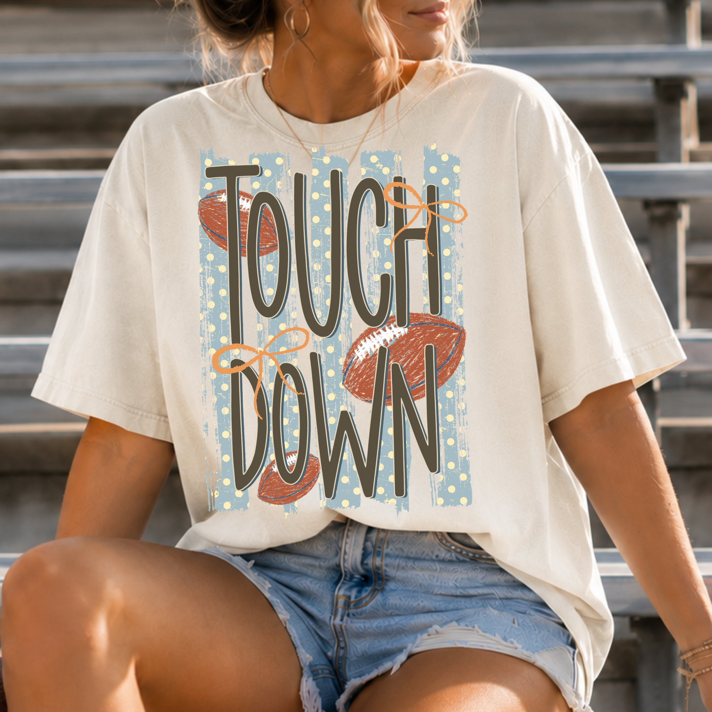 Touchdown Football Dotted Striped Background Full Color DTF Transfer
