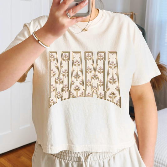 Mama (Cream/Brown Floral Print) Full Color DTF Transfer