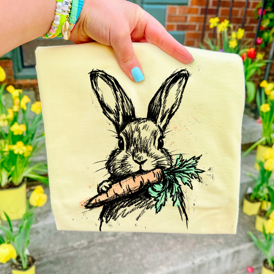 Sketch Bunny With Carrot Full Color DTF Transfer