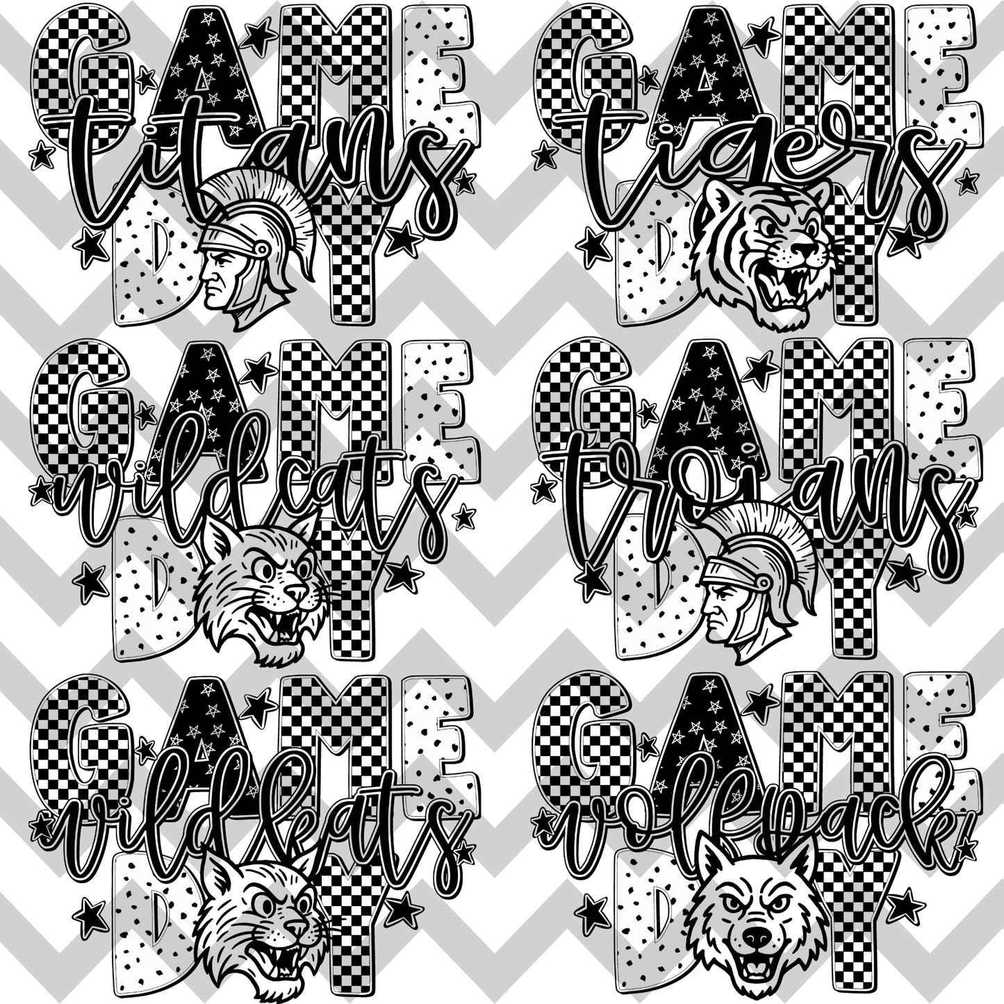 Game Day Mascot Black/White (MULTI OPTIONS) Full Color DTF Transfer