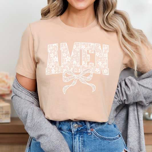 Amen (Faux Lace) w/Bow Full Color DTF Transfer