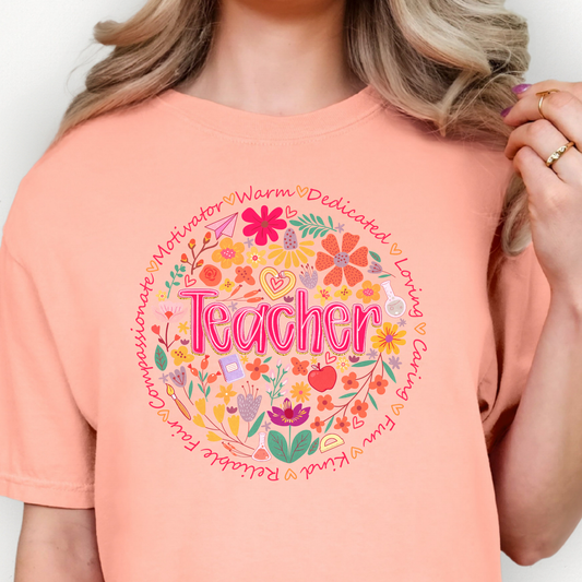 Floral Teacher Circle Full Color DTF Transfer