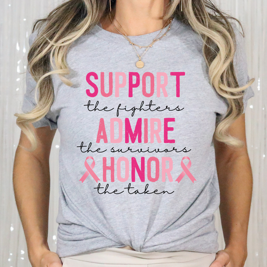 Support Admire Honor Breast Cancer Awareness Full Color DTF Transfer