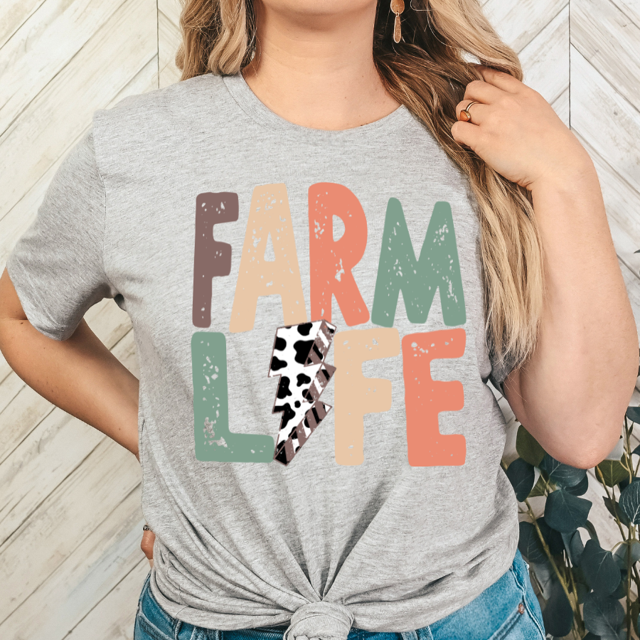 Farm Life Stacked w/Lightening Bolt Full Color DTF Transfer