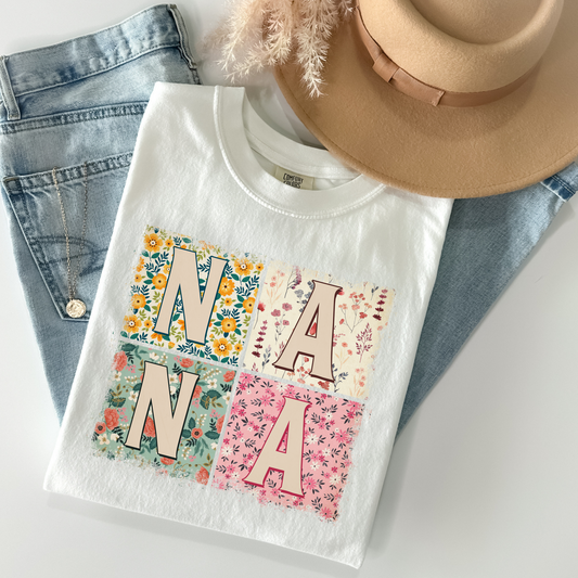 Nana (Floral Boxed Letters) Full Color DTF Transfer