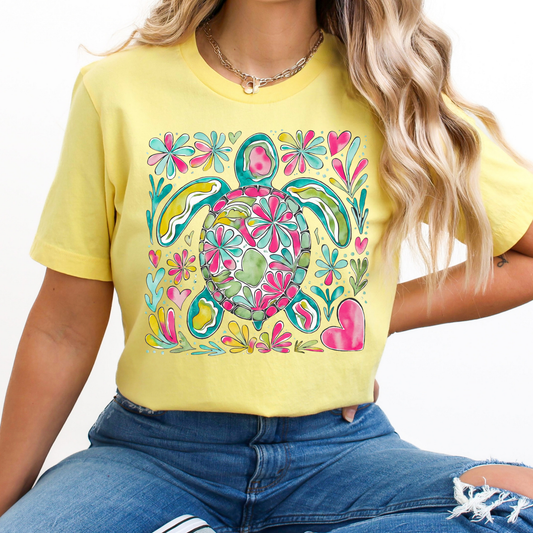 Turtle Floral Full Color DTF Transfer