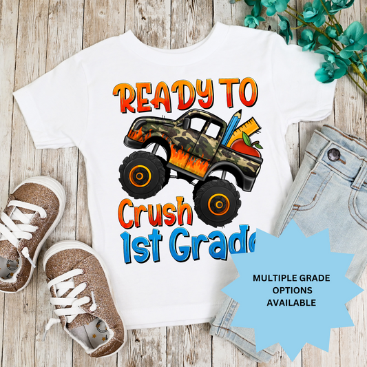 Monster Truck Ready To Crush Grade (MULTI GRADE OPTIONS) Checkered Back To School Full Color DTF Transfers