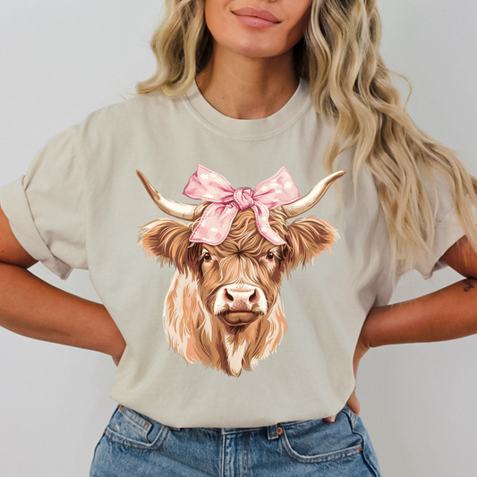 Highland Cow w/Bow Coquette Full Color DTF Transfer