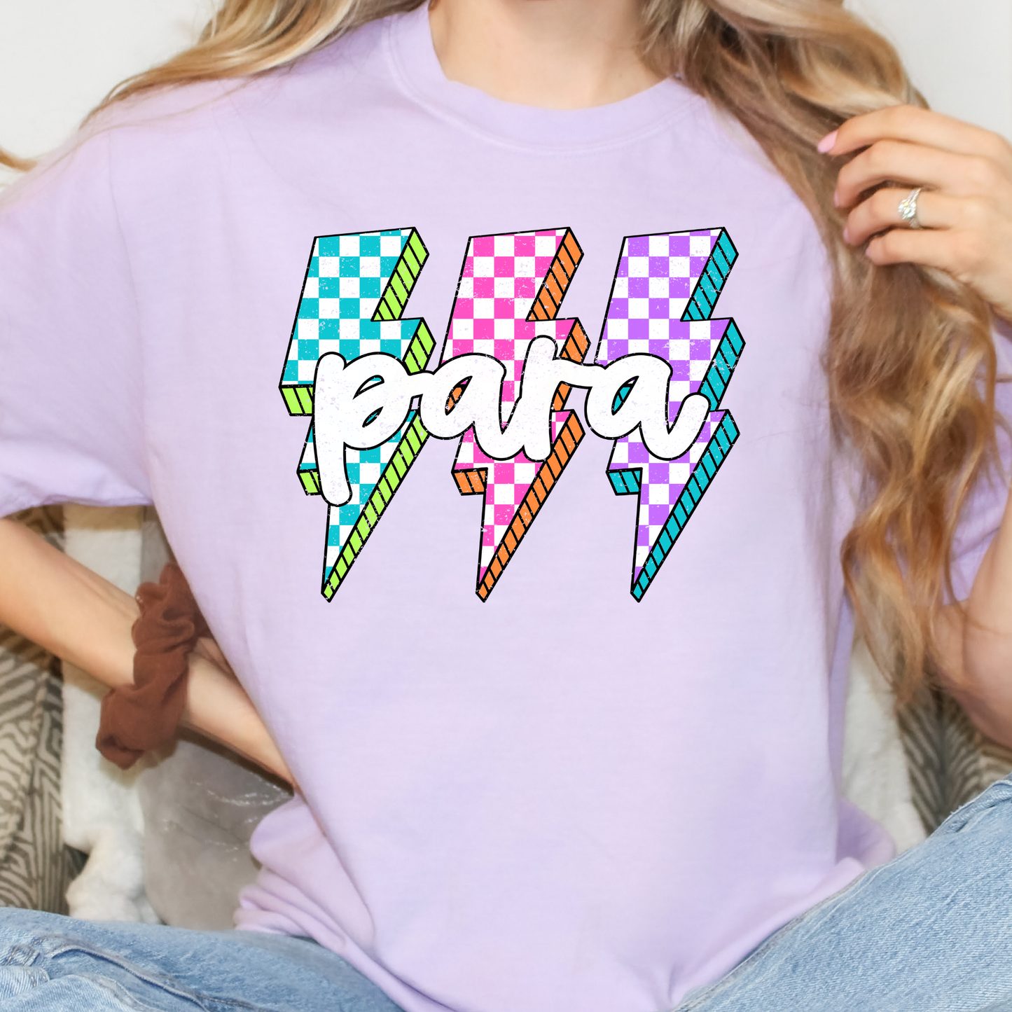 PARA Multi Color Checkered Lighting Bolts Full Color DTF Transfer