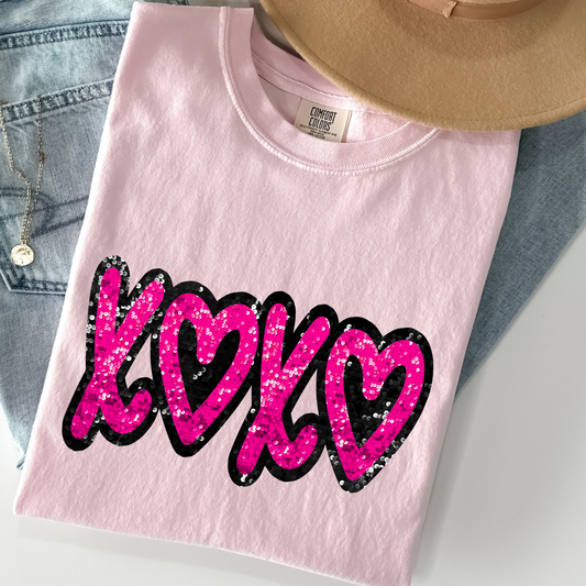 XOXO (Heart O- w/Faux Sequin) Full Color DTF Transfer