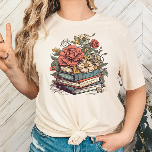 Books and Flowers Full Color DTF Transfer