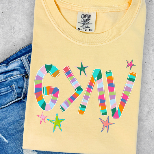 God Is Greater (Colorful Stipes) Full Color DTF Transfer