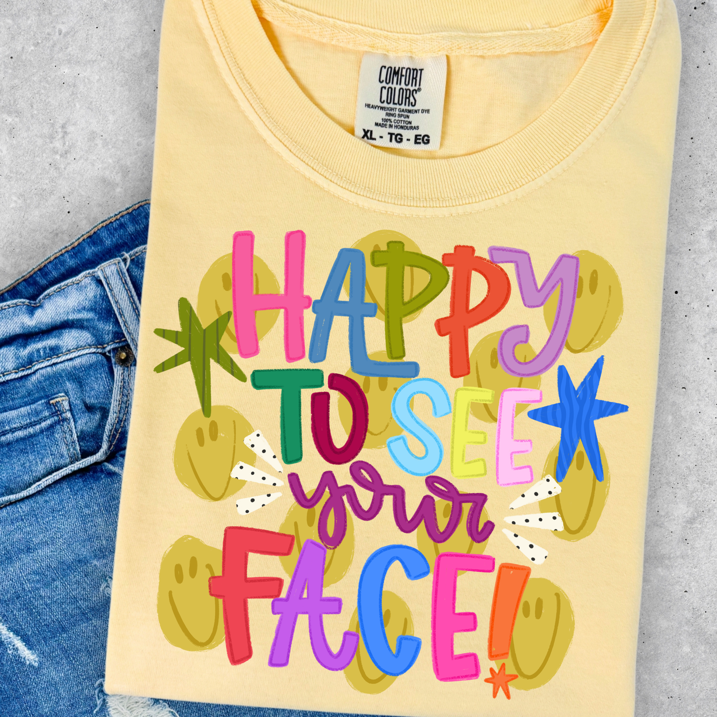 Happy To See Your Face (Smiley) Full Color DTF Transfer