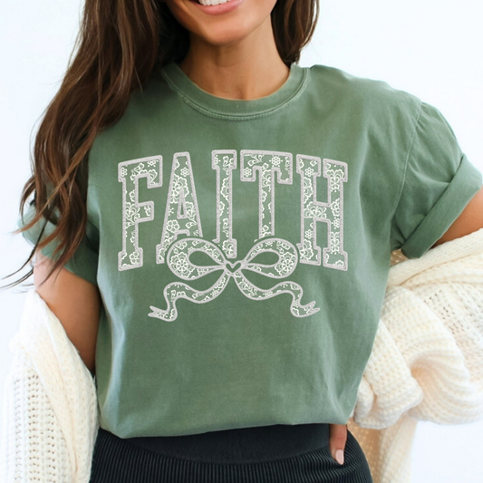 Faith (Faux Lace) w/Bow Full Color DTF Transfer