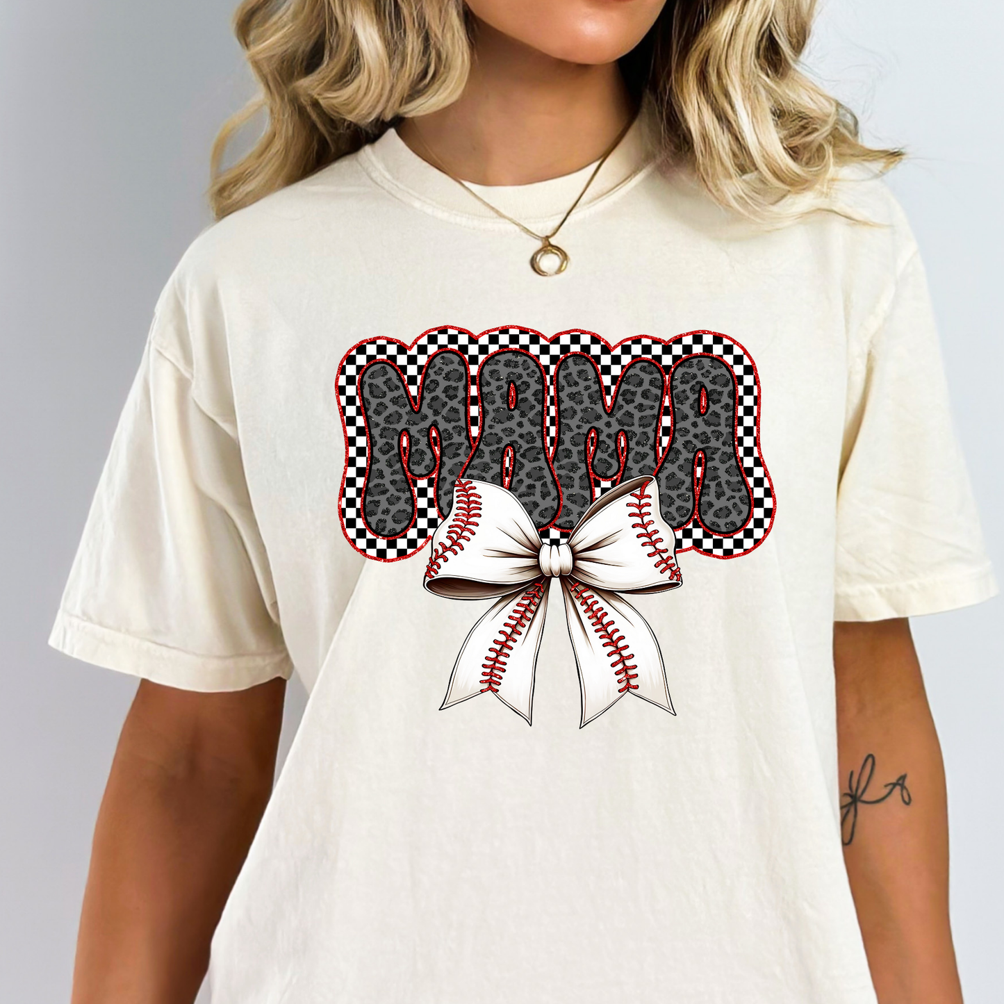 Baseball Mama (Leopard/Checkered) Full Color DTF Transfer