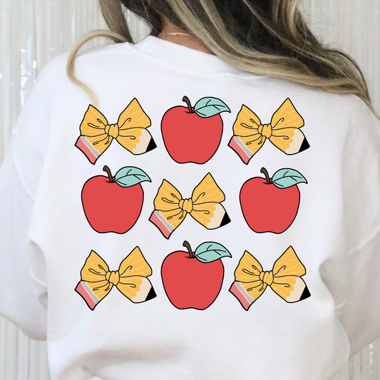 Pencil Bows & Apple Collage (Personalizable Pocket Option) Full Color DTF Transfer