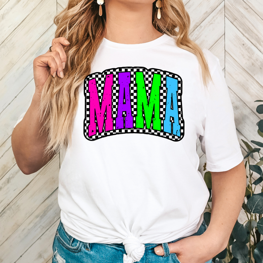 Mama (Bright Colors) Checkered Background Full Color DTF Transfer