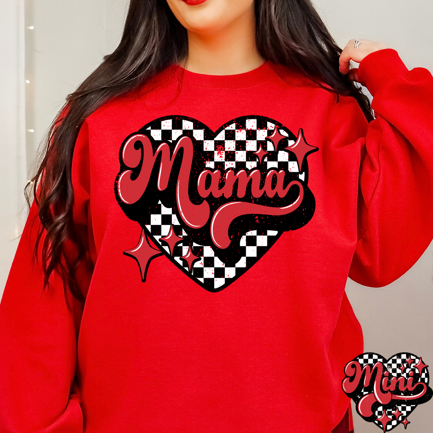 Mama Swoop Checkered Heart (Mini Option) Full Color DTF Transfer