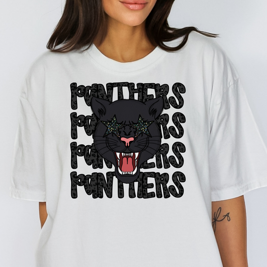 Panthers (Repeat) Black Leopard Text Full Color DTF Transfer