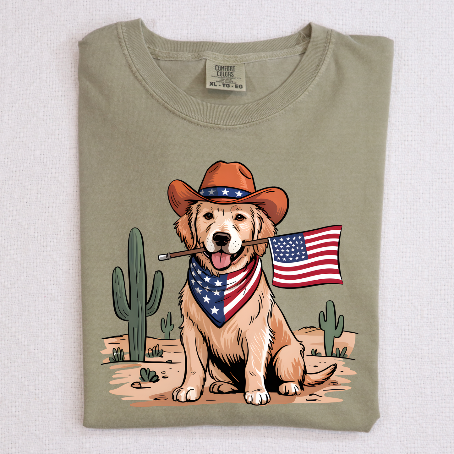 Golden Retriever Holding Flag Full Color DTF Transfer