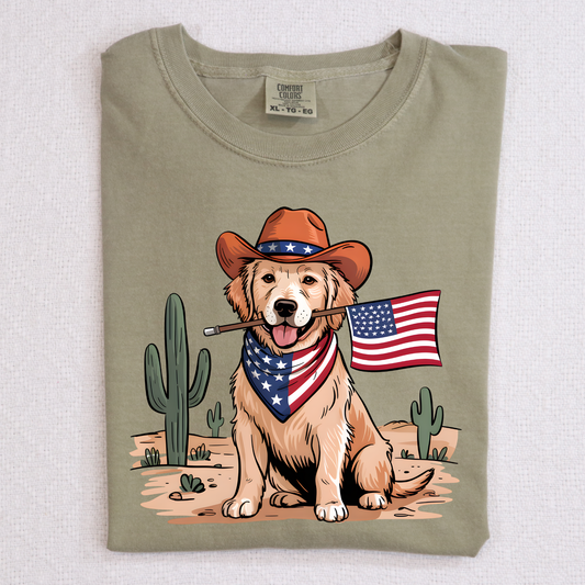 Golden Retriever Holding Flag Full Color DTF Transfer