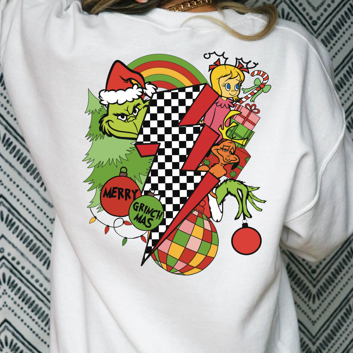 Grinch Icons (Checkered Lightening Bolt) Full Color DTF Transfer