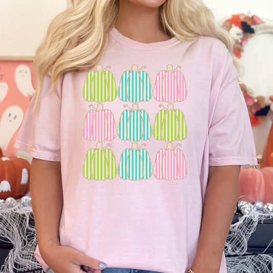 Stripe Pumpkin Grid Full Color DTF Transfer