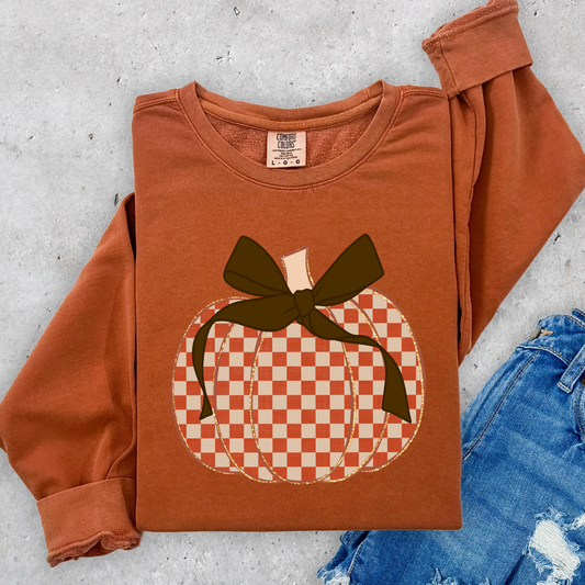 Checkered Pumpkin Full Color DTF Transfer