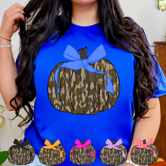 Camo Pumpkin (MULTI BOW COLOR OPTIONS) Full Color DTF Transfer
